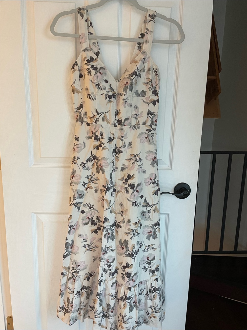 Rebecca Taylor Cream Floral Maxi Dress with Pink and Gray Accents